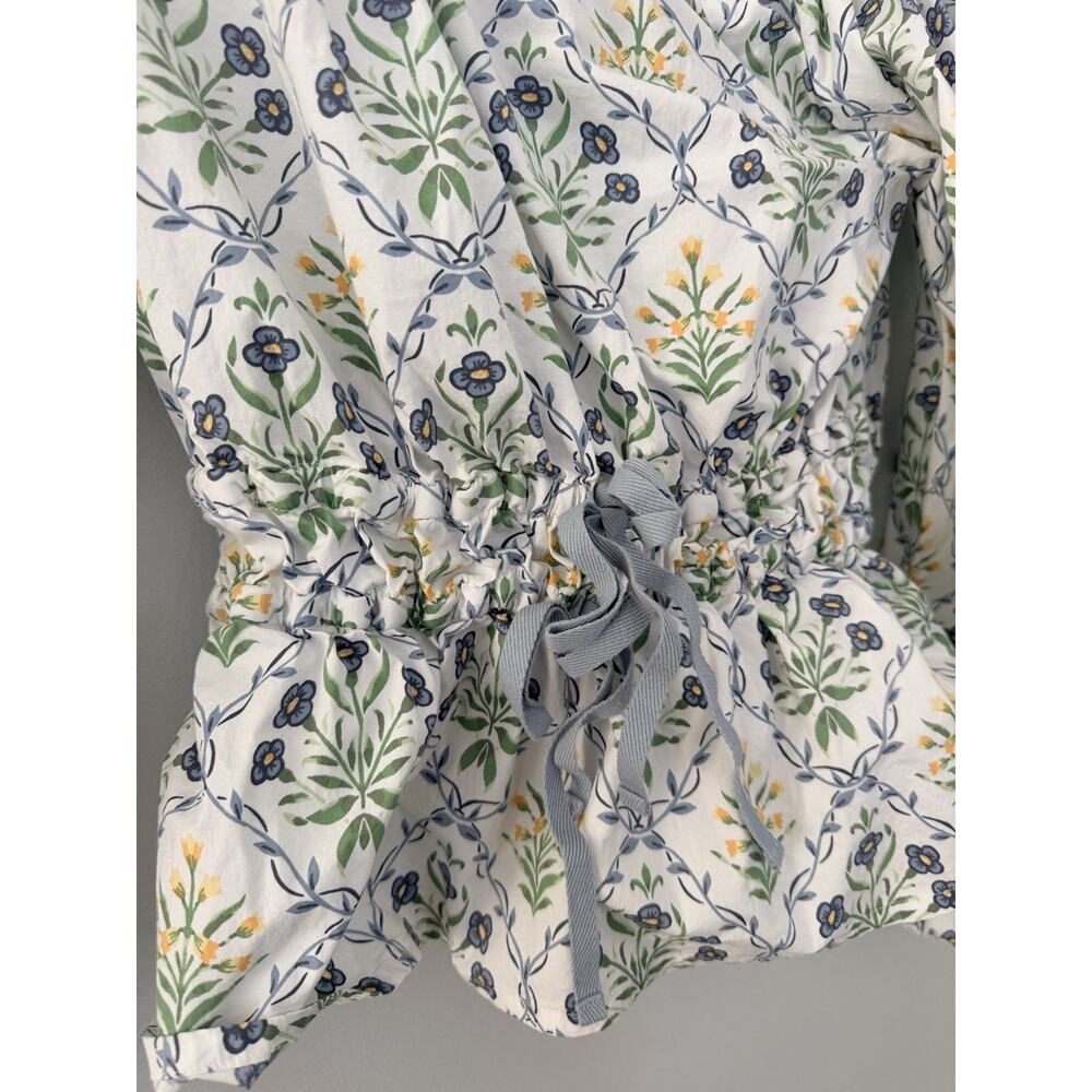 Spartina 449 Women's S Blouse Floral Long Balloon Sleeve Smocked Cinch Waist - Picture 2 of 9